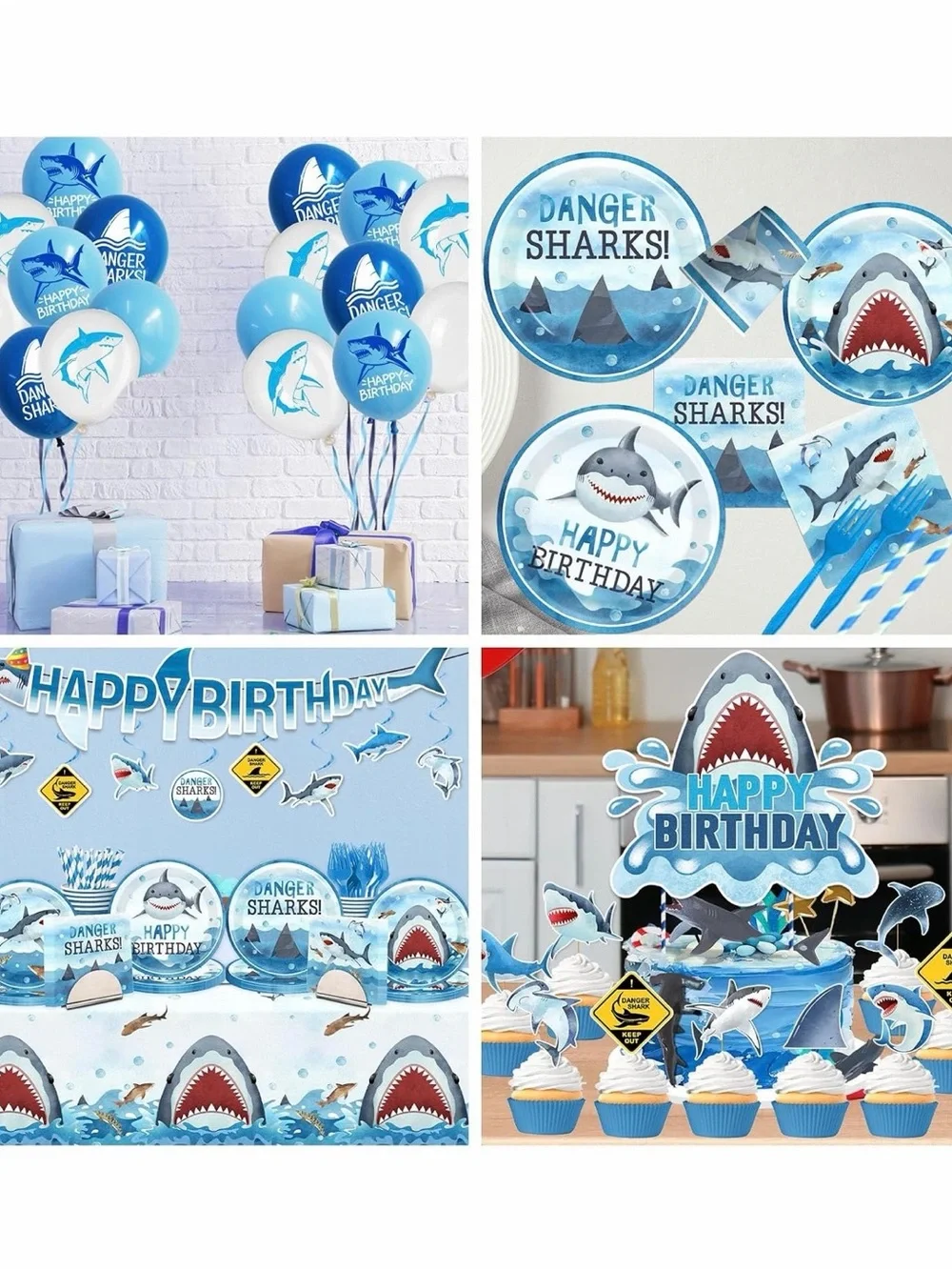 🦈🎉 Shark Birthday Party Supplies & Decorations Set – 190 Pieces